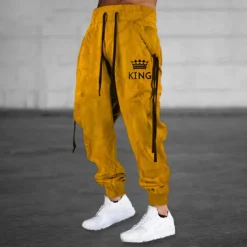 Outlet OUKU Men's Sweatpants Joggers Trousers Drawstring Side Pockets Elastic Waist Letter Graphic Prints Comfort Breathable Sports Outdoor Casual Daily Terry Streetwear Designer Yellow Orange Micro-elastic