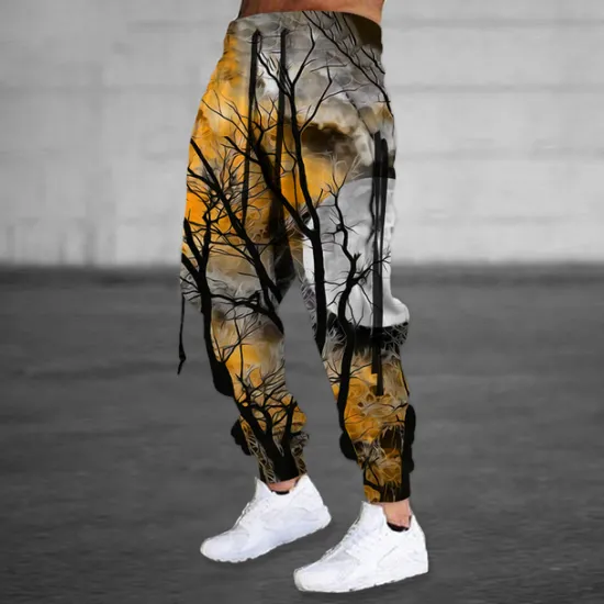 Best OUKU Men's Sweatpants Joggers Trousers Drawstring Side Pockets Elastic Waist Graphic Prints Comfort Breathable Sports Outdoor Casual Daily Cotton Blend Terry Streetwear Designer Yellow Red Micro-elastic