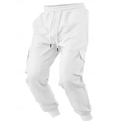 New OUKU Men's Sweatpants Joggers Trousers Waffle Pants Pocket Drawstring Elastic Waist Plain Comfort Sports Outdoor Daily Fashion Casual Black White Micro-elastic