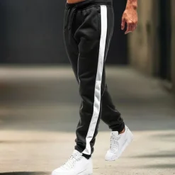 Sale OUKU Men's Sweatpants Joggers Trousers Casual Pants Drawstring Side Stripe Elastic Waist Plain Comfort Warm Full Length Outdoor Casual Daily Sports Fashion Black-White Black-Red