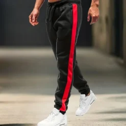 Sale OUKU Men's Sweatpants Joggers Trousers Casual Pants Drawstring Side Stripe Elastic Waist Plain Comfort Warm Full Length Outdoor Casual Daily Sports Fashion Black-White Black-Red