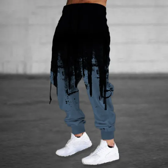 OUKU Men's Sweatpants Joggers Trousers Drawstring Side Pockets Elastic Waist Color Block Graphic Prints Comfort Breathable Sports Outdoor Casual Daily Cotton Blend Terry Streetwear Designer Black Blue