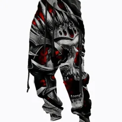 New OUKU Men's Sweatpants Joggers Trousers Drawstring Side Pockets Elastic Waist Skull Graphic Prints Comfort Breathable Sports Outdoor Casual Daily Cotton Blend Terry Streetwear Designer Blue Purple