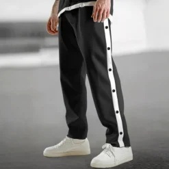 Sale OUKU Men's Sweatpants Joggers Tear Away Pants Trousers Straight Leg Sweatpants Drawstring Elastic Waist Side Button Plain Comfort Breathable Full Length Outdoor Daily Going out Fashion Casual Black Blue