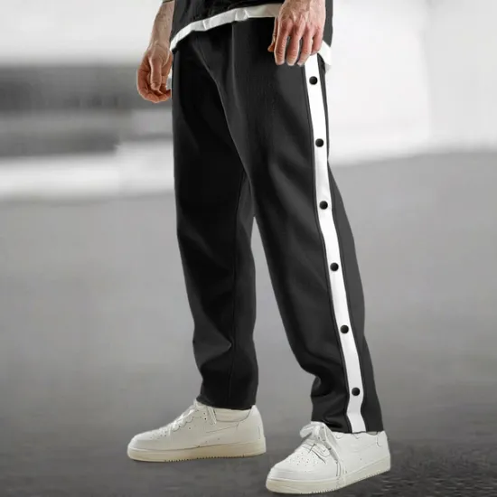 Sale OUKU Men's Sweatpants Joggers Tear Away Pants Trousers Straight Leg Sweatpants Drawstring Elastic Waist Side Button Plain Comfort Breathable Full Length Outdoor Daily Going out Fashion Casual Black Blue