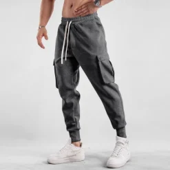 Outlet OUKU Men's Sweatpants Joggers Trousers Drawstring Elastic Waist Multi Pocket Plain Comfort Sports Outdoor Daily Fashion Casual Black Light Grey Micro-elastic