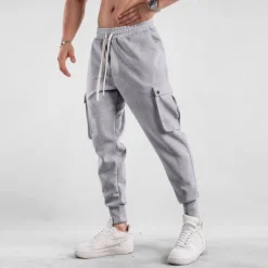 Outlet OUKU Men's Sweatpants Joggers Trousers Drawstring Elastic Waist Multi Pocket Plain Comfort Sports Outdoor Daily Fashion Casual Black Light Grey Micro-elastic