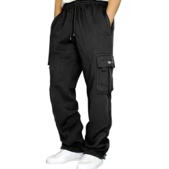 OUKU Men's Sweatpants Joggers Trousers Cargo Sweatpants Pocket Plain Comfort Breathable Outdoor Daily Going out Fashion Casual Dark Khaki Black