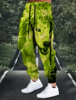 Discount OUKU Men's Sweatpants Joggers Trousers Drawstring Elastic Waist 3D Print Animal Wolf Graphic Prints Comfort Sports Outdoor Casual Daily Cotton Blend Terry Streetwear Designer Grass Green Blue Micro-elastic
