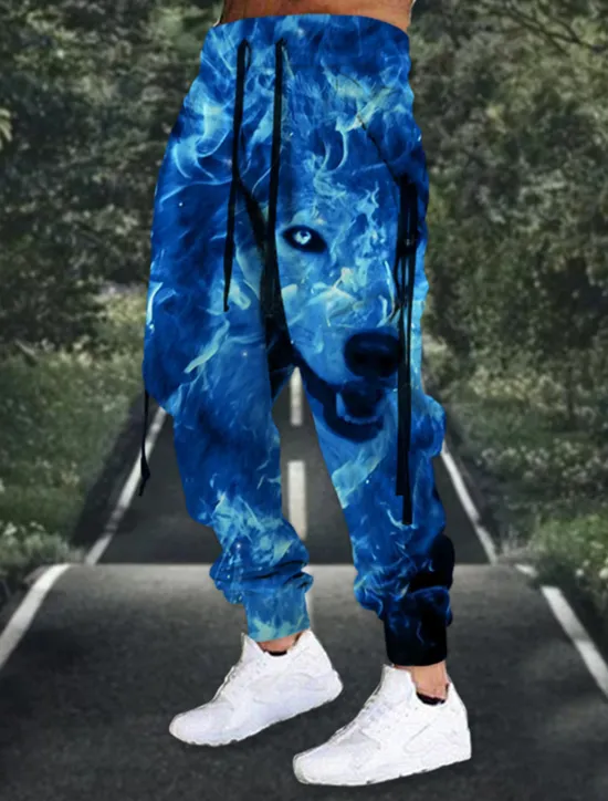 Discount OUKU Men's Sweatpants Joggers Trousers Drawstring Elastic Waist 3D Print Animal Wolf Graphic Prints Comfort Sports Outdoor Casual Daily Cotton Blend Terry Streetwear Designer Grass Green Blue Micro-elastic