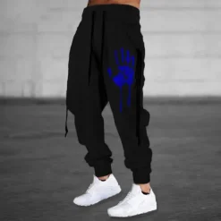 Outlet OUKU Men's Sweatpants Joggers Trousers Drawstring Side Pockets Elastic Waist Graphic Prints Hand Comfort Breathable Sports Outdoor Casual Daily Cotton Blend Terry Streetwear Designer Black Blue
