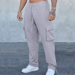 Discount OUKU Men's Sweatpants Joggers Trousers Cargo Sweatpants Pocket Drawstring Elastic Waist Plain Comfort Sports Outdoor Daily Fashion Casual Black Red Micro-elastic