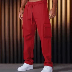 Discount OUKU Men's Sweatpants Joggers Trousers Cargo Sweatpants Pocket Drawstring Elastic Waist Plain Comfort Sports Outdoor Daily Fashion Casual Black Red Micro-elastic