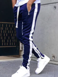 Outlet OUKU Men's Sweatpants Joggers Tapered pants Trousers Drawstring Elastic Waist Zipper Pocket Color Block Comfort Casual Daily Holiday Sports Stylish Black-White White & Blue Micro-elastic