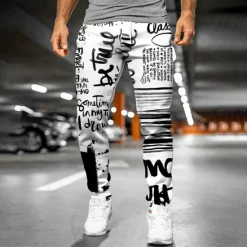 Discount OUKU Men's Sweatpants Joggers Trousers Drawstring Side Pockets Elastic Waist Graphic Letter Outdoor Sports Full Length Casual Daily Designer Casual / Sporty Black / White Micro-elastic Black-White