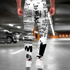 Discount OUKU Men's Sweatpants Joggers Trousers Drawstring Side Pockets Elastic Waist Graphic Letter Outdoor Sports Full Length Casual Daily Designer Casual / Sporty Black / White Micro-elastic Black-White