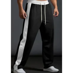 New OUKU Men's Sweatpants Trousers Casual Pants Patchwork Pocket Drawstring Color Block Comfort Vacation Sports Outdoor Casual Black White Micro-elastic