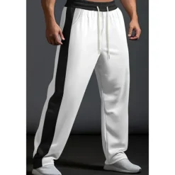 New OUKU Men's Sweatpants Trousers Casual Pants Patchwork Pocket Drawstring Color Block Comfort Vacation Sports Outdoor Casual Black White Micro-elastic