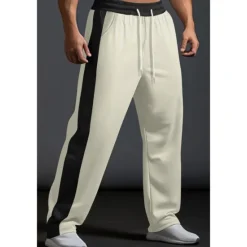 New OUKU Men's Sweatpants Trousers Casual Pants Patchwork Pocket Drawstring Color Block Comfort Vacation Sports Outdoor Casual Black White Micro-elastic