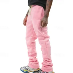 Outlet OUKU Men's Sweatpants Trousers Casual Pants Drawstring Elastic Waist Straight Leg Plain Comfort Sports Outdoor Daily Fashion Casual Black Pink Micro-elastic