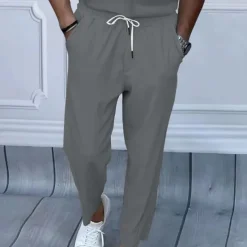 Clearance OUKU Men's Sweatpants Trousers Straight Leg Sweatpants Pocket Drawstring Elastic Waist Plain Comfort Sports Outdoor Daily Fashion Casual Black White Micro-elastic