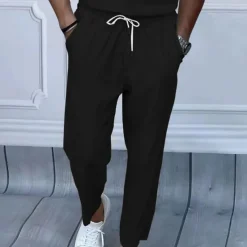 Clearance OUKU Men's Sweatpants Trousers Straight Leg Sweatpants Pocket Drawstring Elastic Waist Plain Comfort Sports Outdoor Daily Fashion Casual Black White Micro-elastic