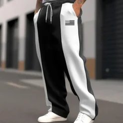 Online OUKU Men's Sweatpants Trousers Straight Leg Sweatpants Pocket Drawstring Elastic Waist Color Block National Flag Comfort Christmas Sports Outdoor Fashion Casual Black Dark Blue Micro-elastic