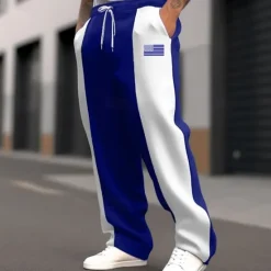 Online OUKU Men's Sweatpants Trousers Straight Leg Sweatpants Pocket Drawstring Elastic Waist Color Block National Flag Comfort Christmas Sports Outdoor Fashion Casual Black Dark Blue Micro-elastic