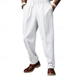 Hot OUKU Men's Sweatpants Trousers Casual Pants Pleated Pants Pocket Drawstring Elastic Waist Plain Comfort Soft Full Length Sports Outdoor Business Daily Fashion Streetwear Black White