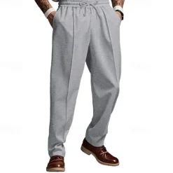 Hot OUKU Men's Sweatpants Trousers Casual Pants Pleated Pants Pocket Drawstring Elastic Waist Plain Comfort Soft Full Length Sports Outdoor Business Daily Fashion Streetwear Black White