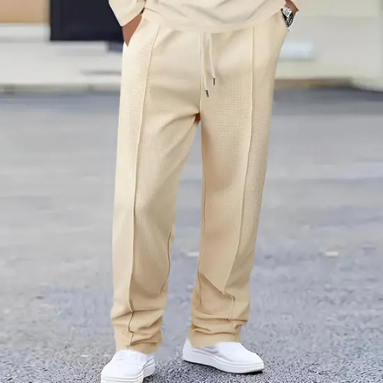 Discount OUKU Men's Sweatpants Trousers Straight Leg Sweatpants Waffle Pants Pocket Elastic Waist Drawstring Plain Comfort Sports Outdoor Daily Fashion Casual Black White Micro-elastic