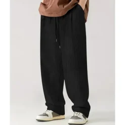 Clearance OUKU Men's Sweatpants Wide Leg Sweatpants Corduroy Pants Trousers Pocket Drawstring Elastic Waist Plain Comfort Sports Outdoor Daily Fashion Casual Black White Micro-elastic