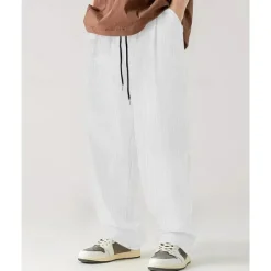 Clearance OUKU Men's Sweatpants Wide Leg Sweatpants Corduroy Pants Trousers Pocket Drawstring Elastic Waist Plain Comfort Sports Outdoor Daily Fashion Casual Black White Micro-elastic