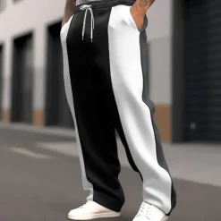 Best OUKU Men's Sweatpants Wide Leg Sweatpants Trousers Patchwork Pocket Drawstring Color Block Comfort Sports Outdoor Daily Fashion Casual Black Dark Blue Micro-elastic