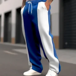 Best OUKU Men's Sweatpants Wide Leg Sweatpants Trousers Patchwork Pocket Drawstring Color Block Comfort Sports Outdoor Daily Fashion Casual Black Dark Blue Micro-elastic