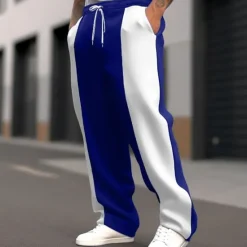 Best OUKU Men's Sweatpants Wide Leg Sweatpants Trousers Patchwork Pocket Drawstring Color Block Comfort Sports Outdoor Daily Fashion Casual Black Dark Blue Micro-elastic