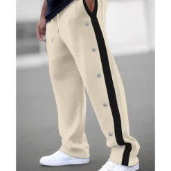 Hot OUKU Men's Sweatpants Wide Leg Sweatpants Joggers Trousers Straight Leg Sweatpants Drawstring Elastic Waist Side Button Plain Comfort Breathable Outdoor Daily Going out Fashion Casual Black White