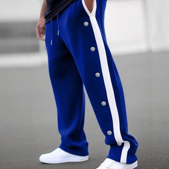 Hot OUKU Men's Sweatpants Wide Leg Sweatpants Joggers Trousers Straight Leg Sweatpants Drawstring Elastic Waist Side Button Plain Comfort Breathable Outdoor Daily Going out Fashion Casual Black White