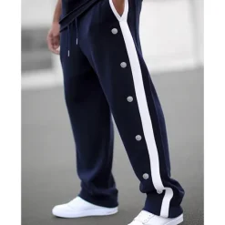 Hot OUKU Men's Sweatpants Wide Leg Sweatpants Joggers Trousers Straight Leg Sweatpants Drawstring Elastic Waist Side Button Plain Comfort Breathable Outdoor Daily Going out Fashion Casual Black White