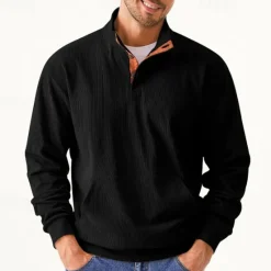 Sale OUKU Men's Sweatshirt Apricot Black Army Green Light Grey Coffee Standing Collar Color Block Patchwork Ribbed Textured Sports & Outdoor Daily Holiday Polyester Corduroy Streetwear Basic Casual Fall