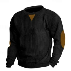 Clearance OUKU Men's Sweatshirt Apricot Black Wine Army Green Brown Crew Neck Color Block Patchwork Ribbed Textured Sports & Outdoor Daily Holiday Corduroy Streetwear Basic Casual Spring & Fall Clothing Apparel