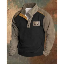 Sale OUKU Men's Sweatshirt Black Blue Brown Light Grey Standing Collar Graphic Print Color Block Daily Holiday Going out Polyester Streetwear Casual Fall Winter Clothing Apparel Hoodies Sweatshirts Long Sleeve