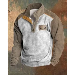 Sale OUKU Men's Sweatshirt Black Blue Brown Light Grey Standing Collar Graphic Print Color Block Daily Holiday Going out Polyester Streetwear Casual Fall Winter Clothing Apparel Hoodies Sweatshirts Long Sleeve