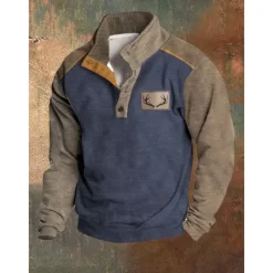Sale OUKU Men's Sweatshirt Black Blue Brown Light Grey Standing Collar Graphic Print Color Block Daily Holiday Going out Polyester Streetwear Casual Fall Winter Clothing Apparel Hoodies Sweatshirts Long Sleeve
