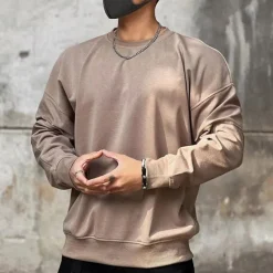 Outlet OUKU Men's Sweatshirt Black Brown Khaki Gray Crew Neck Plain Sports & Outdoor Daily Holiday Cotton Streetwear Basic Casual Spring & Fall Clothing Apparel Hoodies Sweatshirts Long Sleeve