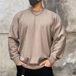 Outlet OUKU Men's Sweatshirt Black Brown Khaki Gray Crew Neck Plain Sports & Outdoor Daily Holiday Cotton Streetwear Basic Casual Spring & Fall Clothing Apparel Hoodies Sweatshirts Long Sleeve