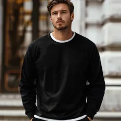 Discount OUKU Men's Sweatshirt Crew Neck Plain Casual Daily Sports non-printing Basic Workout Athletic Fall Winter Clothing Apparel Hoodies Sweatshirts Long Sleeve Black