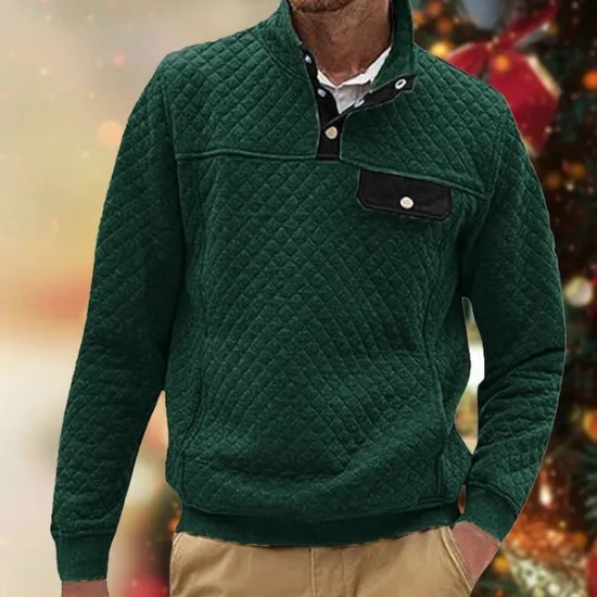 New OUKU Men's Sweatshirt Black White Dark Green Light Grey Dark Gray Standing Collar Color Block Jacquard Patchwork Pocket Ribbed Sports & Outdoor Daily Holiday Polyester Textured Streetwear Basic Casual