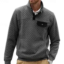 New OUKU Men's Sweatshirt Black White Dark Green Light Grey Dark Gray Standing Collar Color Block Jacquard Patchwork Pocket Ribbed Sports & Outdoor Daily Holiday Polyester Textured Streetwear Basic Casual