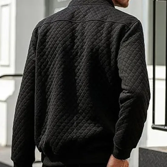 New OUKU Men's Sweatshirt Black White Dark Green Light Grey Dark Gray Standing Collar Color Block Jacquard Patchwork Pocket Ribbed Sports & Outdoor Daily Holiday Polyester Textured Streetwear Basic Casual